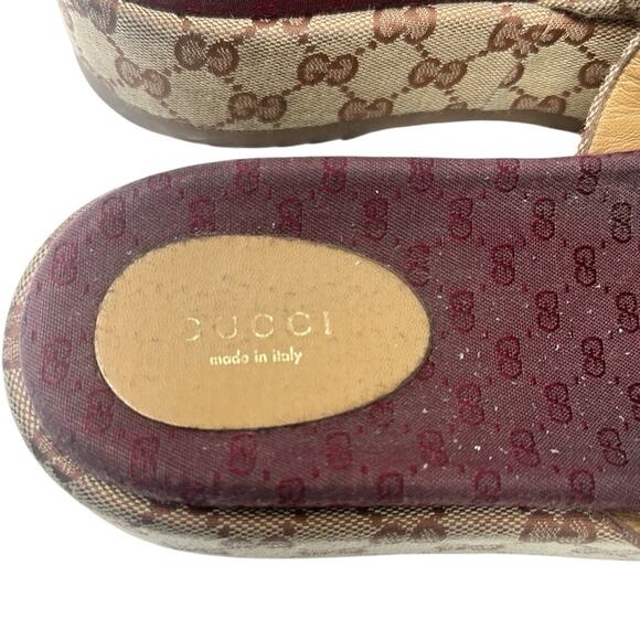 Gucci Angelina GG Canvas Monogram Print Platform Slides Brown Size 38.5 - Picture 6 of 9